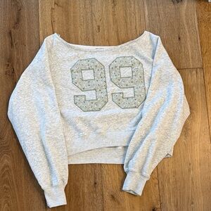 Hollister Light Gray Cropped Sweatshirt with Floral Number